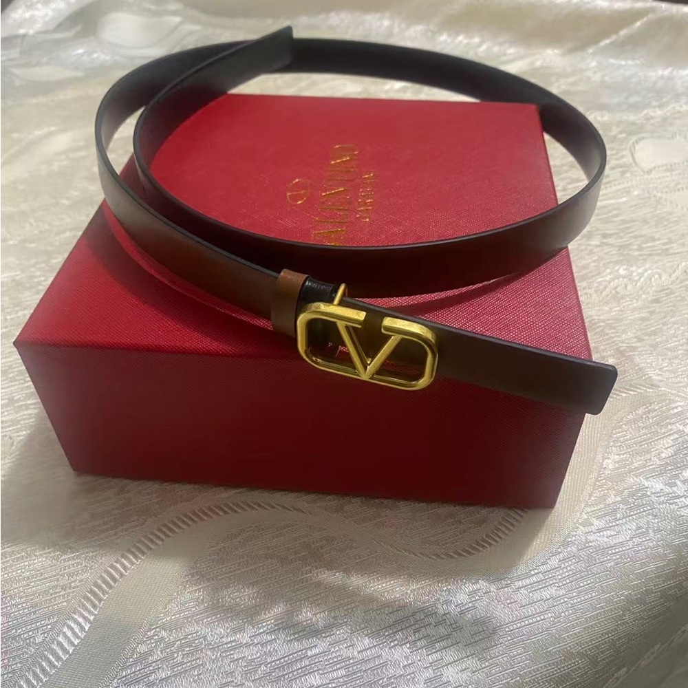 Valentino VLogo Leather Belt Gold Buckle Designer Belt 85cm